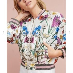 Anthropology Elevenses Floral Bomber Jacket